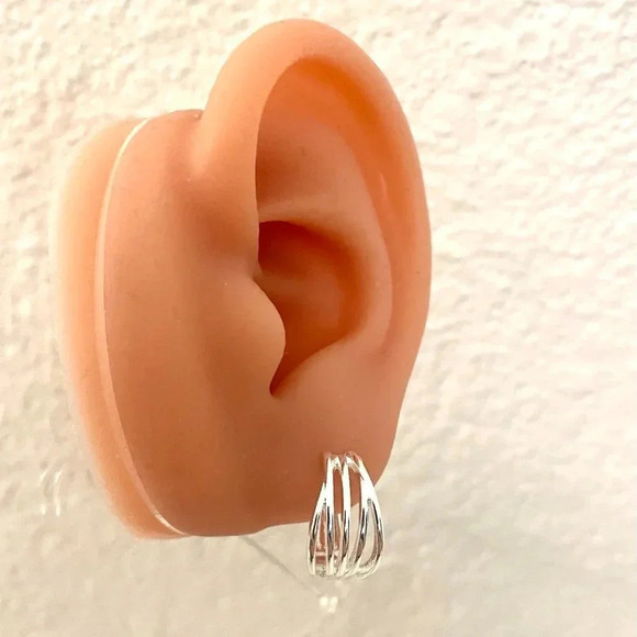 925 Sterling Silver Multi Layer Huggie Earrings Small Silver Huggie Hoops - Picture 3 of 5